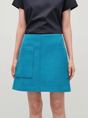 COS Turquoise Wool Pocket A-Line Skirt 8